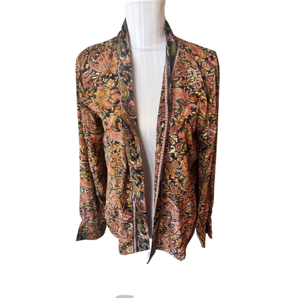 Open Front Paisley Blouse Blue Red & Brown Size M